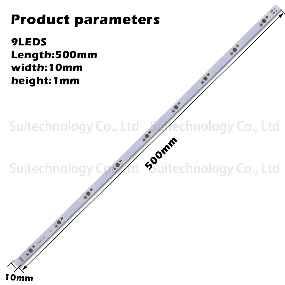 9LEDs 500x10x1mm 10 шт., 1 Вт, 3 Вт, светодиодный, алюминиевая Базовая пластина, печатная плата, поддержка, светодиодный, для пайки в лампе, панель для 3, 5, 10, 12, 15, 30, 50, 100 Вт, светильник, бусины - Испускаемый цвет: 9LEDs 500x10x1mm