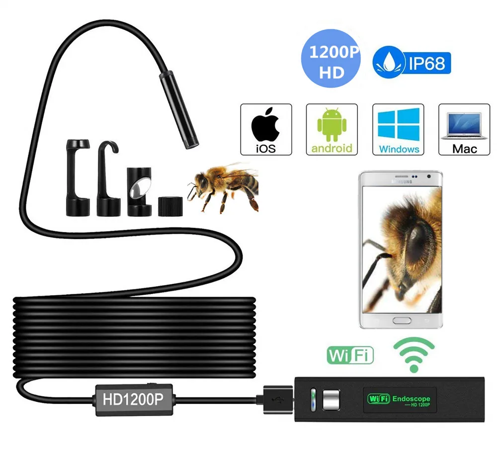 Wireless Wifi Endoscope Camera HD 1200P 2.0MP Waterproof Tube USB Borescope snake Inspection camera for smart phone Android/Ios |
