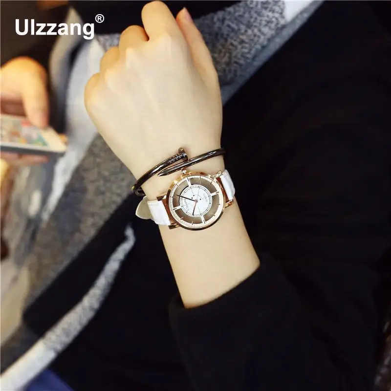 Модные Кварцевые аналоговые наручные часы Ulzzang из розового золота с перфорацией