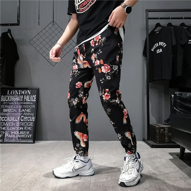 4 color Уличная одежда Харадзюку, хипстерские спортивные штаны в китайском стиле, летние штаны для бега, мужские шаровары-карго в стиле хип-хоп, модные повседневные брюки с цветочным принтом - Цвет: 4 color