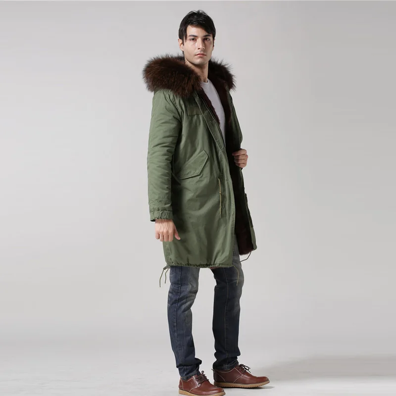 Оптом и в розницу Высокое качество S-XXXXL зимняя меховая парка капюшон армейский