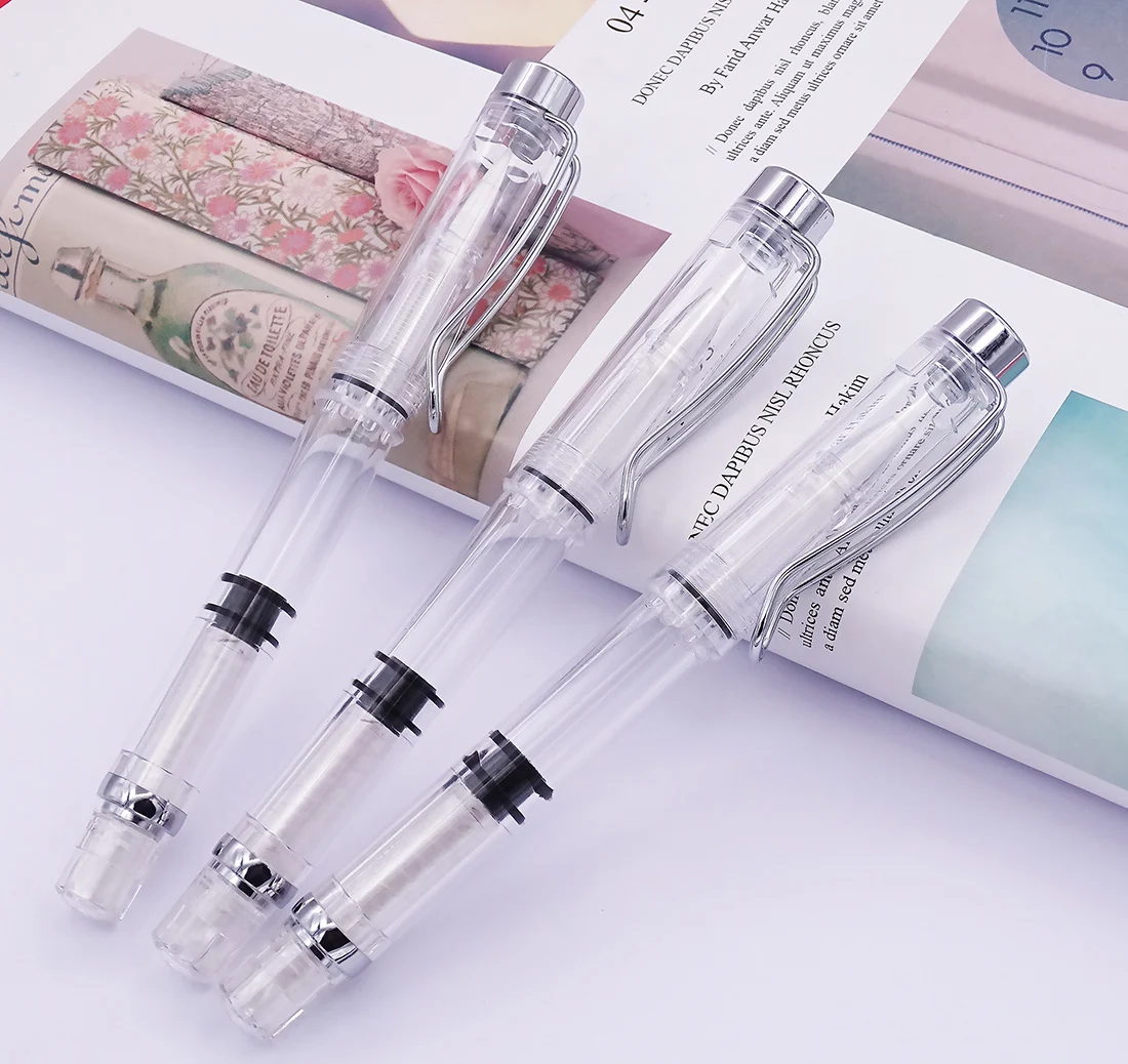 3 шт. Wingsung 3009 КРЫЛО Sung поршневая ручка-кисть для каллиграфии Прозрачная мягкая кисть-перо Серебряная отделка художественная Рисование подарочная ручка