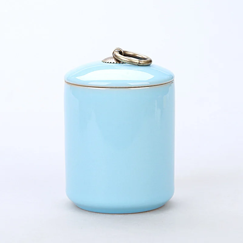 Seyou Sky Blue 3 цвета, керамические банки для чая с крышкой, кухонный ящик для хранения специй 7,5*10,5 см, банка для конфет, контейнер для хранения продуктов, миска, кофейная банка - Цвет: Seyou Sky Blue