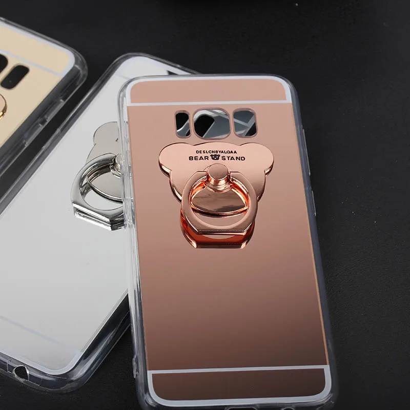 hazy beauty bear ring holder Soft Tpu + pc mirror phone case cover for samsung galaxy s8 women 181301 |