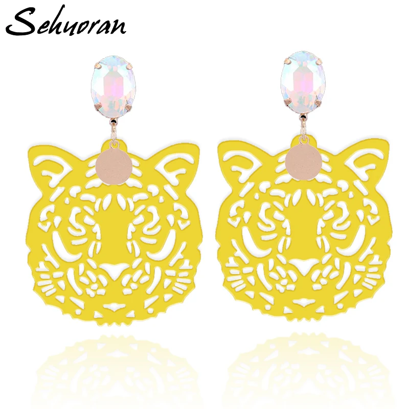 Sehuoran Brinco Brincos оригинальные Подвесные серьги с гравировкой головы тигра для