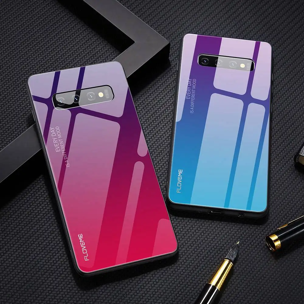 FLOVEME Tempered Glass Case For Samsung Galaxy Note 10 Pro S10 5G S9 S8 Plus 9 8 A40 A50 Luxury Silicone Bumper |