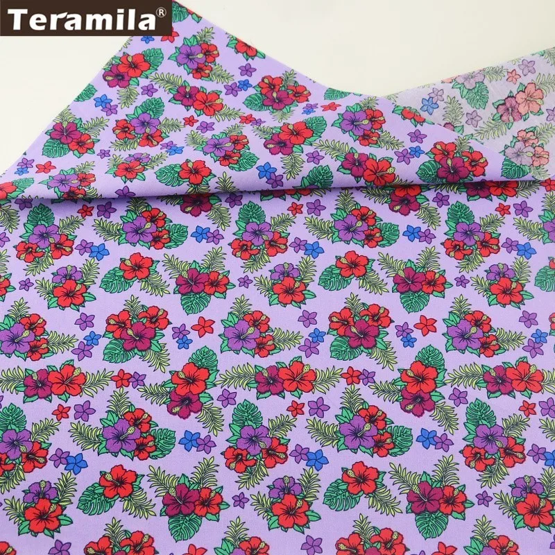 

Teramila Cotton Poplin Fabric Purple Fat Quarter Meter Cloth Sewing Shirt Patchwork Printed Wild Flower Design Quilting CM