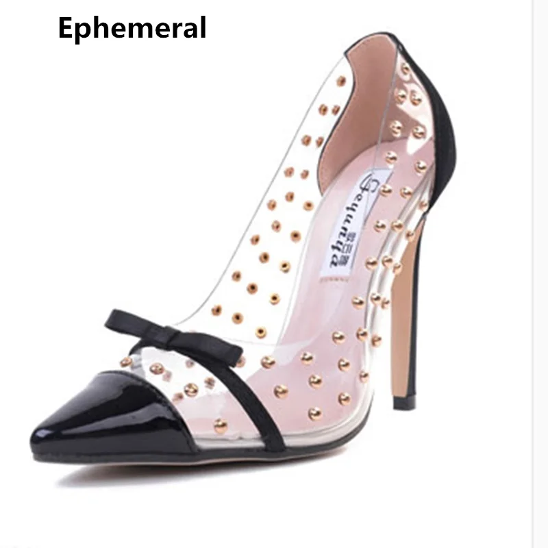 Женские Дешевые Модные пикантные тонкие туфли с заклепками и бантом в стиле