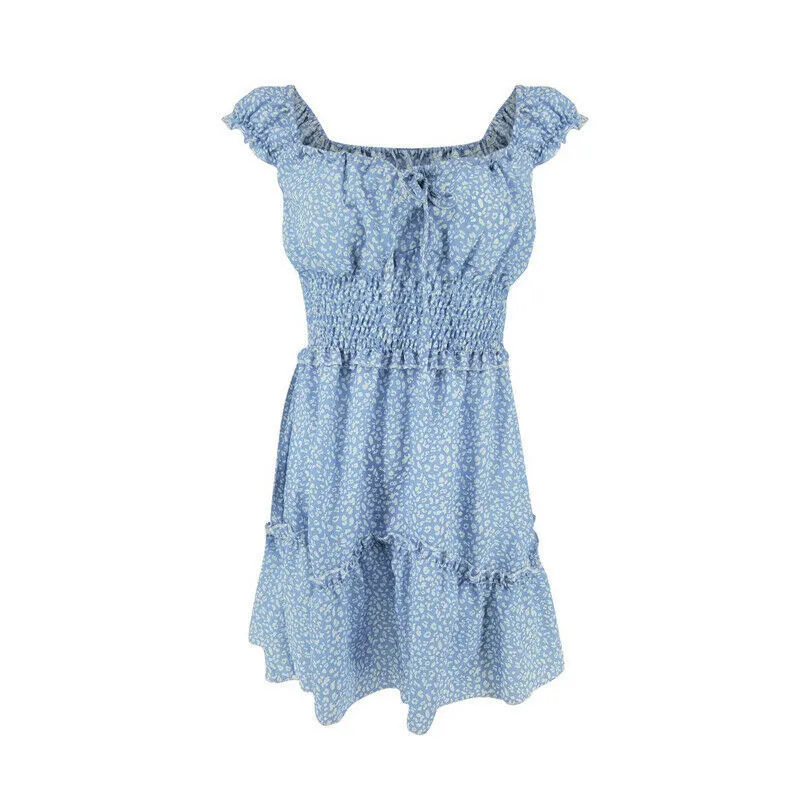 Женский пляжный сарафан с оборками и принтом пикантное повседневное мини платье