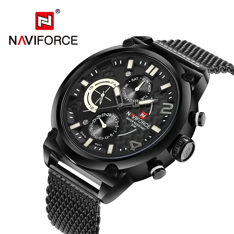 NAVIFORCE мужские часы с датой недели, спортивные мужские часы, Топ бренд, Роскошные, военные, бизнес, натуральная кожа, кварцевые мужские часы, подарок 9068