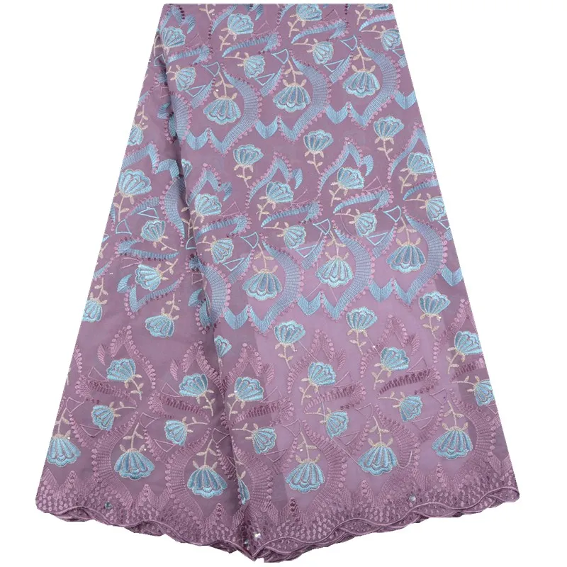 Фиолетовая 2019 африканская кружевная ткань нигерийская хлопковая с вышивкой