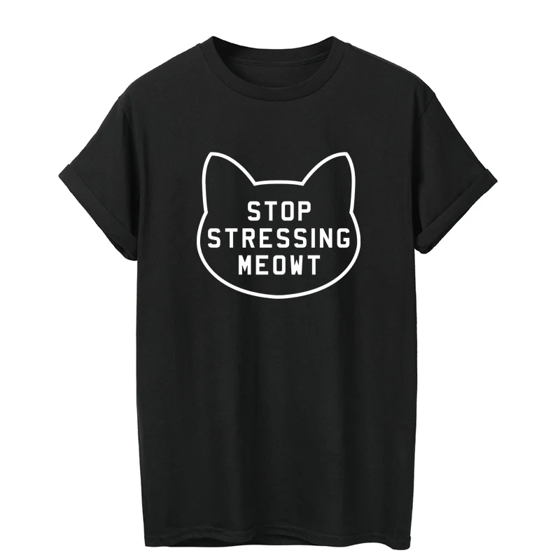 ONSEME/забавные хлопковые футболки футболка с надписью Stop undering Meow Женская милая