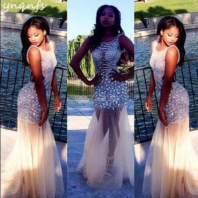 

Sexy Robe Vestido de Festa Backless Crystal See-through Formal Dress Party Bridesmaid Dresses YNQNFS ED245