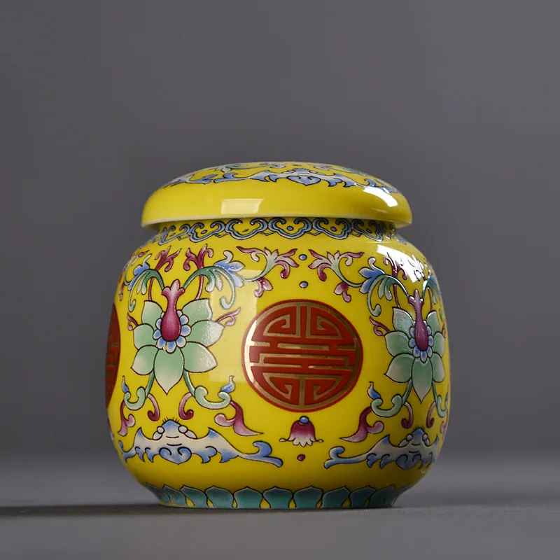 Цвет: желтый Chinese Palace Style Ceramic Tea Storage Box Tea Jars Delicate Tin Food Candy Jars Storage Container Quality Spices Storage Box - Цвет: Цвет: желтый