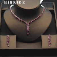 hibride new design red cubic zircon stone women jewelry sets for bridal wedding necklace earrings set parure bijoux femme n 277