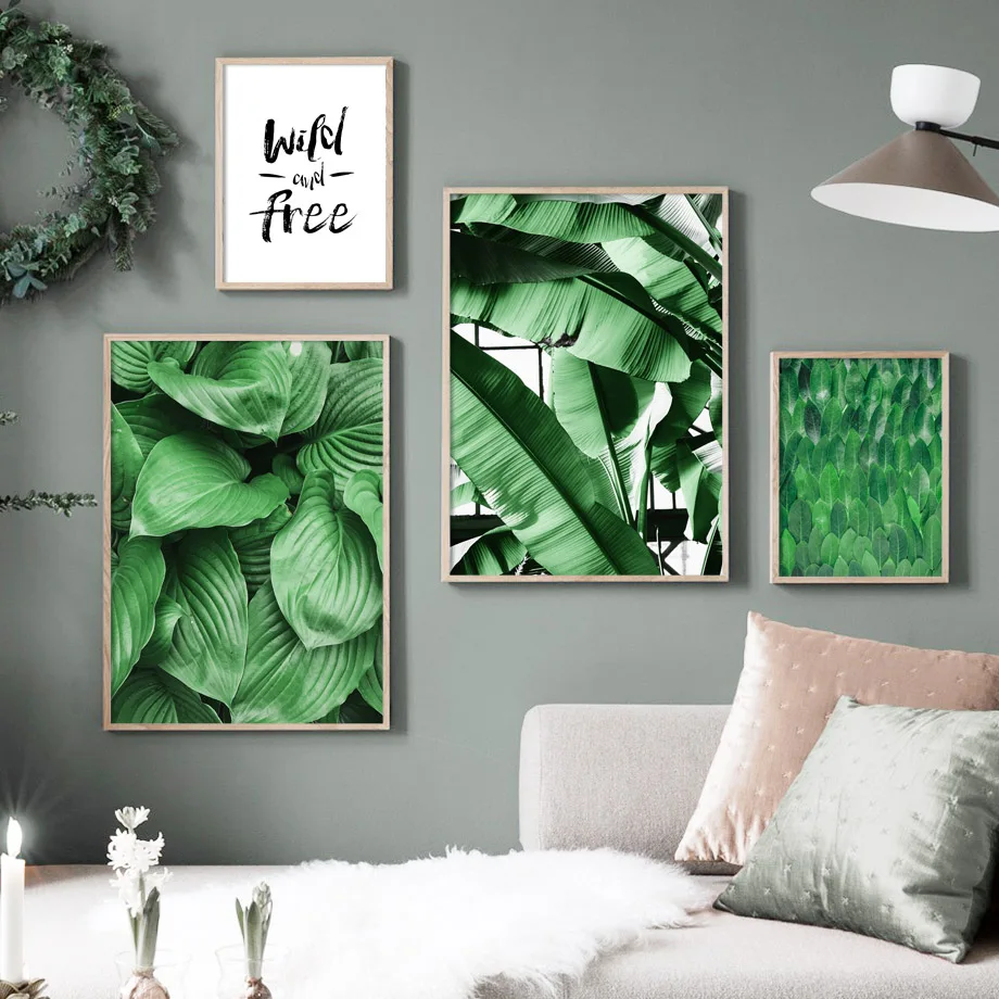 Зеленый Hosta Plantaginea banana leaf Wall Art Холст для рисования плакаты на скандинавскую тему и