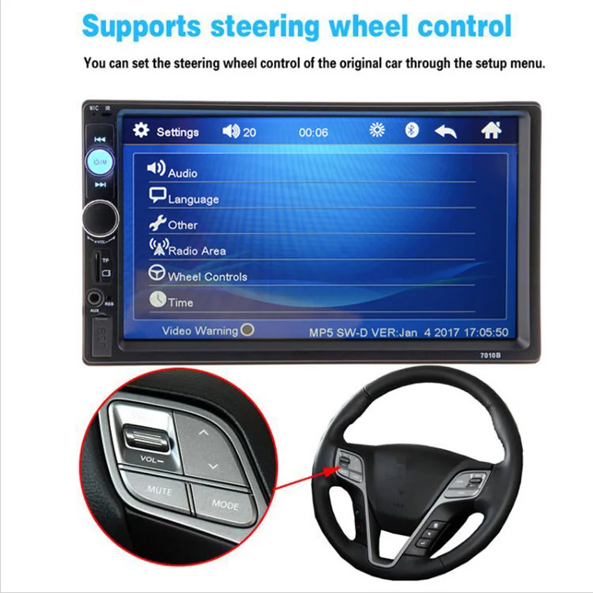 Автомобильный Радио тюнер Bluetooth 2 Din 7 дюймов сенсорный экран Аудио Авторадио