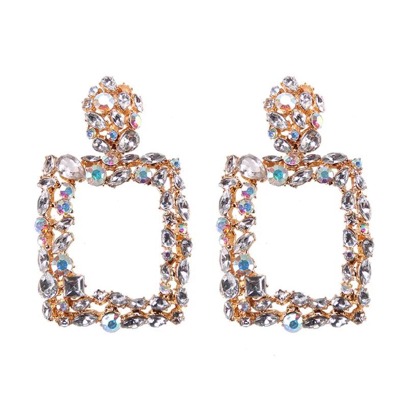 Liffly Christmas Crystal Multicolor Exaggerated Earrings Square Gold Jewelry Dubai Wedding Fashion Accessories | Украшения и