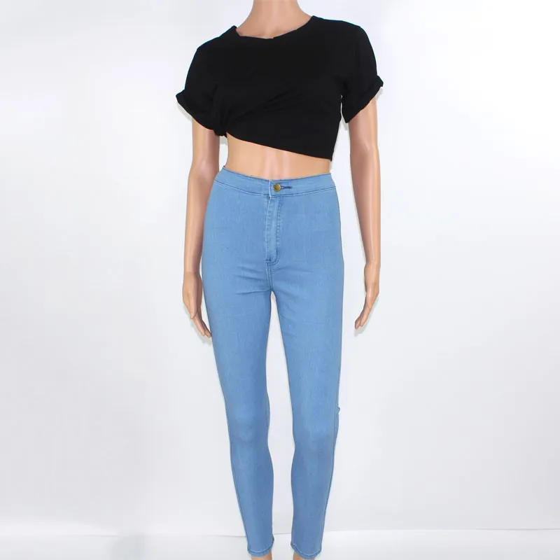 light blue Тонкие джинсы с высокой талией для женщин стрейч женские джинсы женские узкие джинсы джинсовые узкие брюки плюс размер джинсы - Цвет: light blue