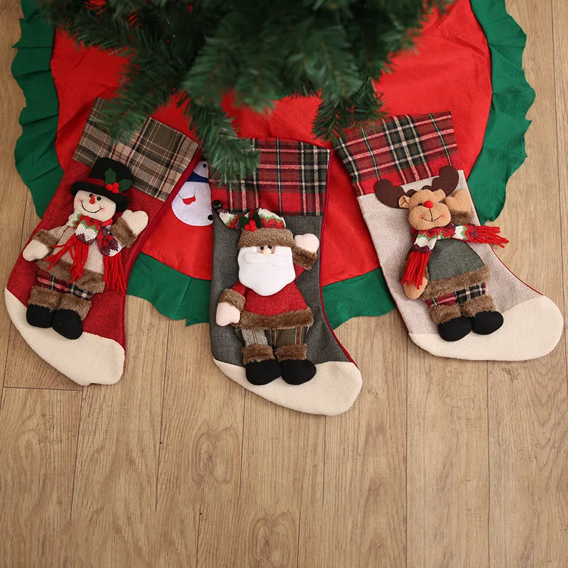 New 3pcs/set Christmas Stocking Santa Claus Snowman Reindeer Gift Ornament Socks Bag Tree Decoration Hot Sale | Дом и сад