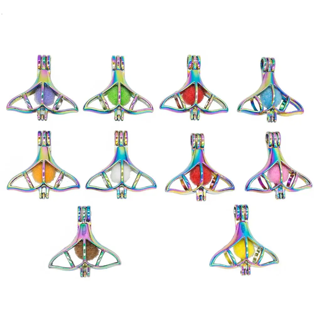 REYOW 1pcs Rainbow Whale Tail Oyster Pearl Bead Cages Pendant Essential Oil Diffuser Locket Necklace DIY | Украшения и аксессуары