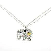 new fashion crystal rhinestone elephant necklaces for women girls silver plated long sweater chain necklace pendants jewelry