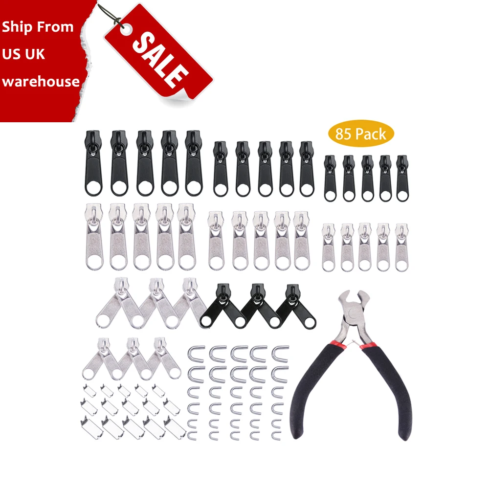 

UK/USA In Stock Zipper Repair 85pcs Kit Tools For Clothing Garment Zippers Replacement Rescue Instant Repair Set Install Pliers