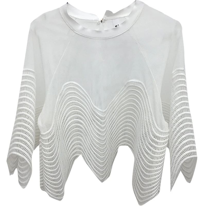 

summer loose Women's Clothing Blouses mesh lace chiffon Shirts fashion Female hollow out Asymmetrical tops vetement femme new