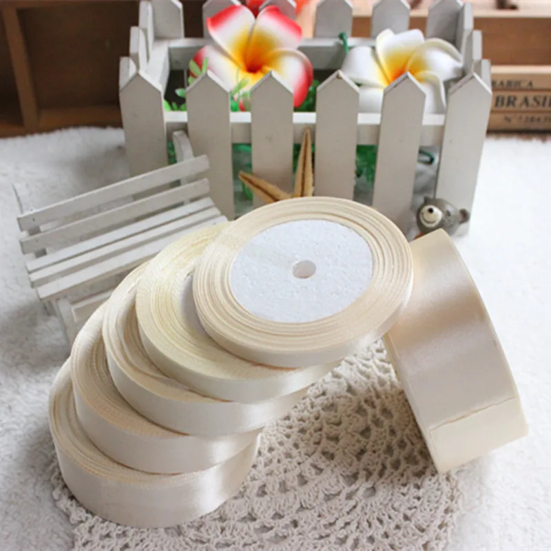 25 ярдов бежевая шелковая атласная лента для украшения свадебной вечеринки