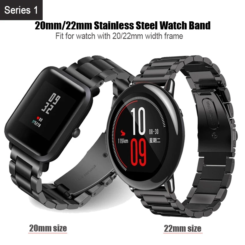 Ремешок Amazfeel 20 мм для часов Amazfit Bit Bip из нержавеющей стали 22 мм Браслет Для Xiaomi Huami Amazfit Stratos 2 Amazfit Pace Band