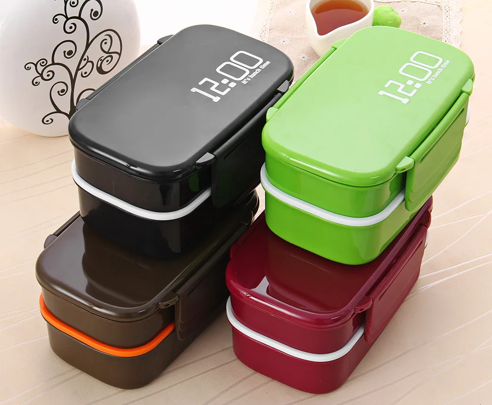 Bento Box японский стиль Ланч-бокс двухэтажный микроволновая печь Герметичный пищевой контейнер с ложками или палочками для еды для детей и взрослых