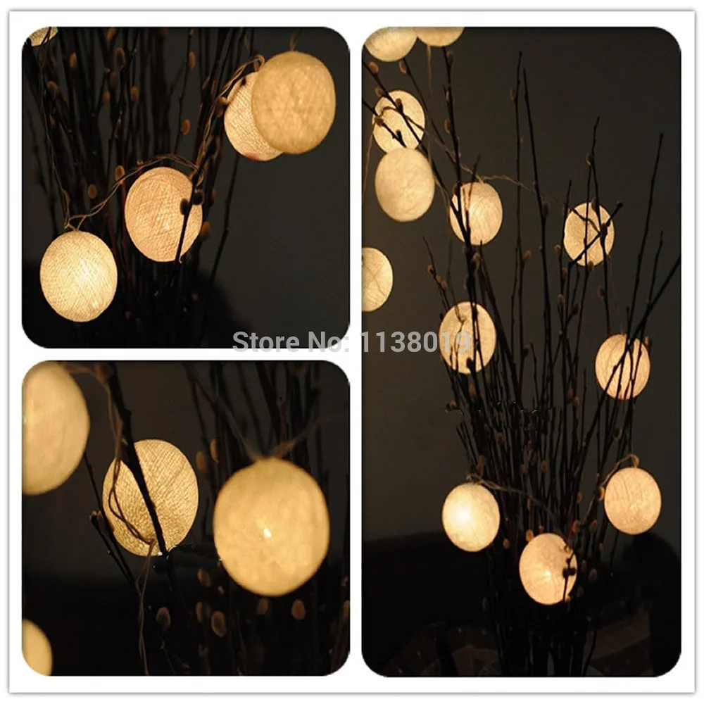 20 Balls/pcs Cream white Ivory White Cotton Balls Fairy String Lights Christmas Wedding Halloween gift Free Shipping | Лампы и