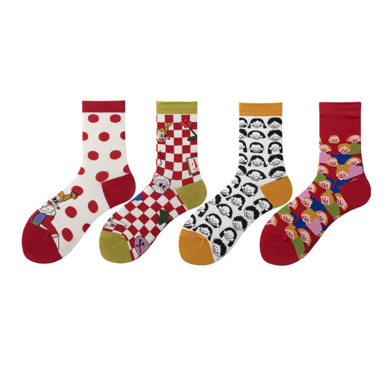 

4 Pairs A Lots Women Socks Dot Cartoon Casual Fashion Design Ladies Cotton Sock