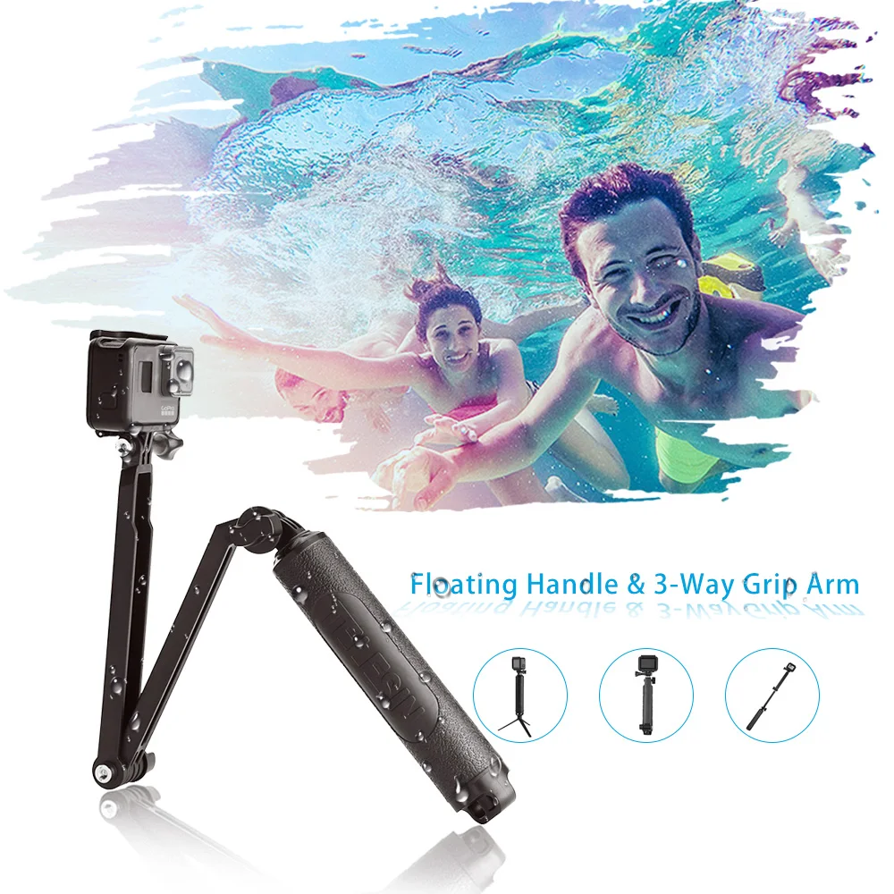 

3-Way Grip Arm Floating Monopod Pole Tripod Selfie Stick aciton cam accessories for Xiaomi YI SJCAM EKEN GoPro Hero 7 Black 6 5