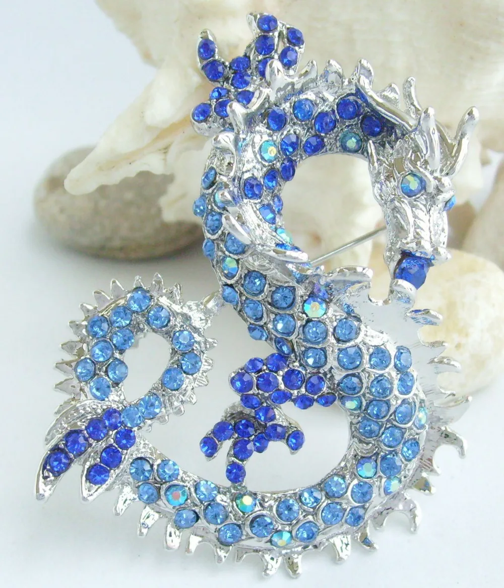 Уникальная китайская брошь с драпировкой Лон синий кристалл горного хрусталя