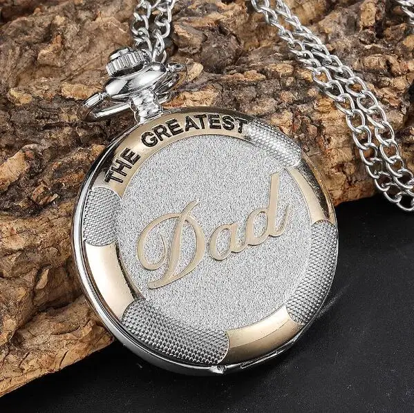 dad reloj День отцов бронзовые кварцевые карманные часы циферблат с римскими цифрами часы лучший папа ожерелье брелок цепочка для мужчин s с подарочной коробкой - Цвет: dad reloj