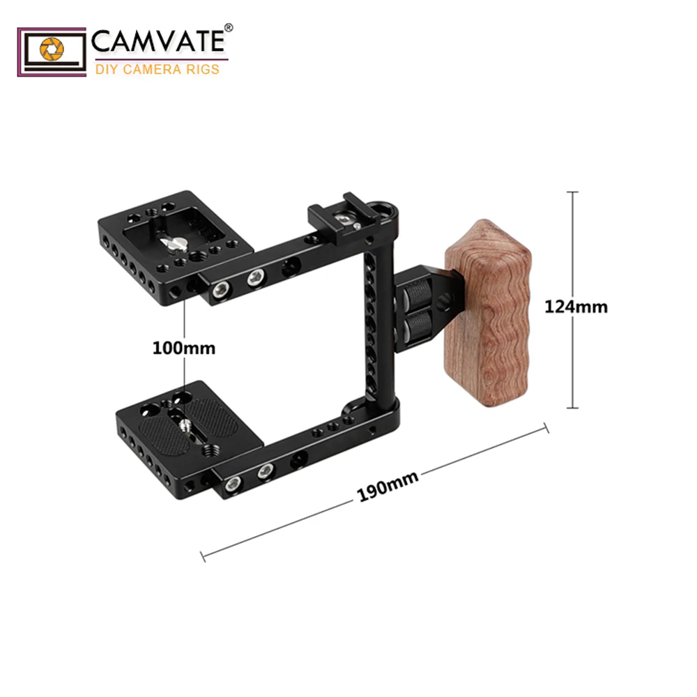 CAMVATE Камера клетка Риг с деревянной Левая рукоятка и башмак 1/4 &quot 20 3/8&quot 16 точки