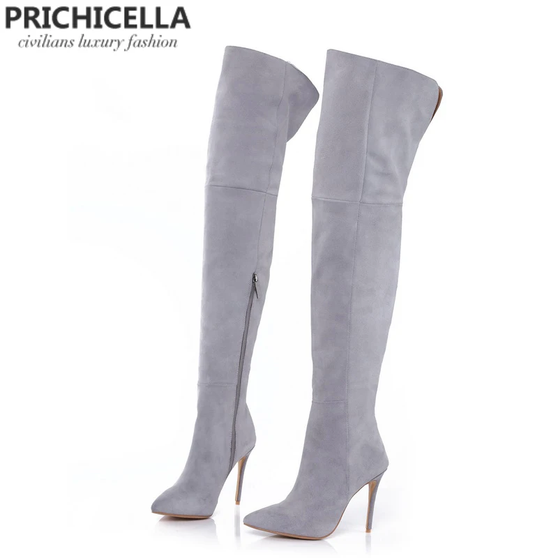 PRICHICELLA/Сапоги до бедра из натуральной кожи; Сапоги выше колена на шпильке с острым носком; size34-42