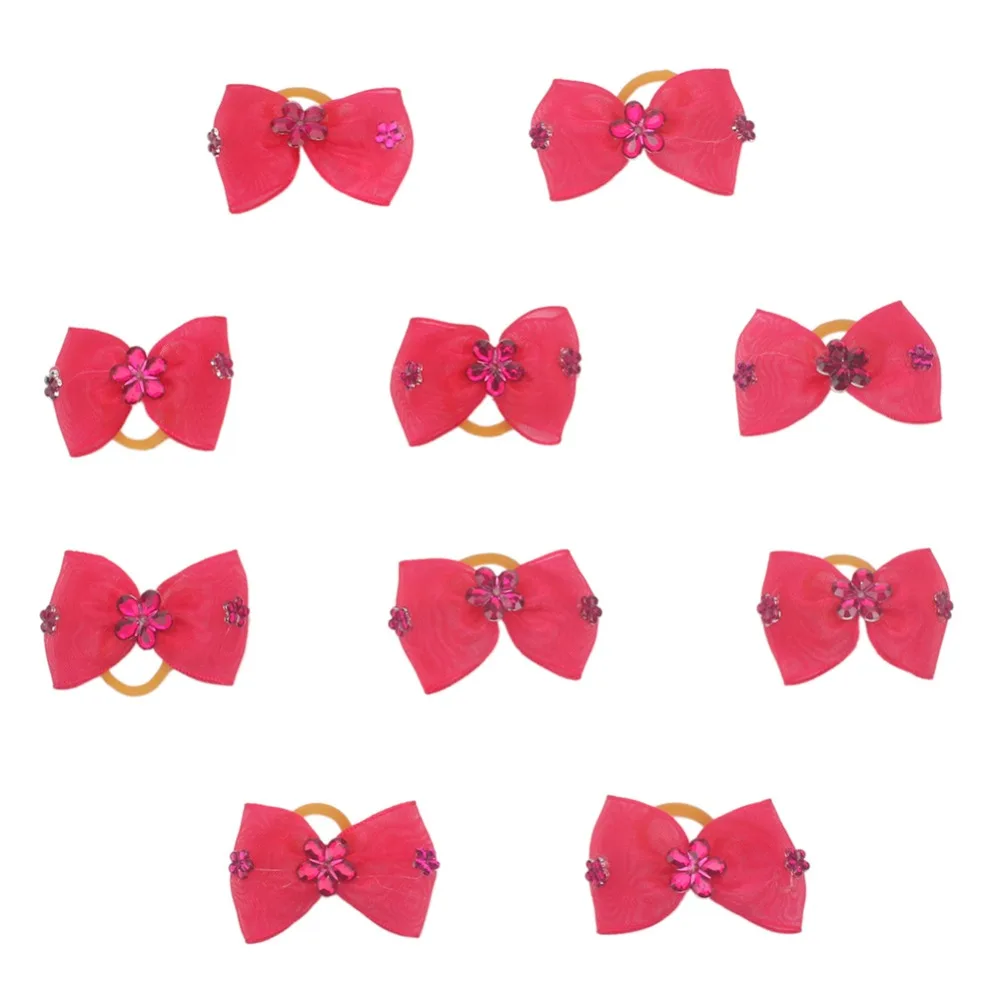 10 шт. банты для собак ярко розовые галлонские ленты длинных волос маленькие