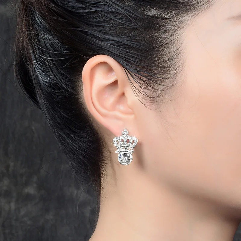 Серебро/золото Цвет Корона Серьги гвоздики для женщин Кристалл Rhinestone кубический