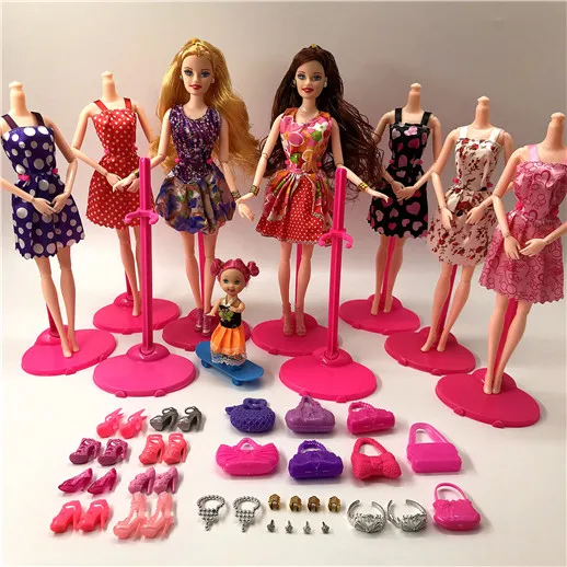 Fashion doll 3 Новая мода кукла Барби набор большой подарок звезда Фигурки Модели милые DIY игрушки для девочек куклы дети принцесса комплект платье сумки - Цвет: Fashion doll 3