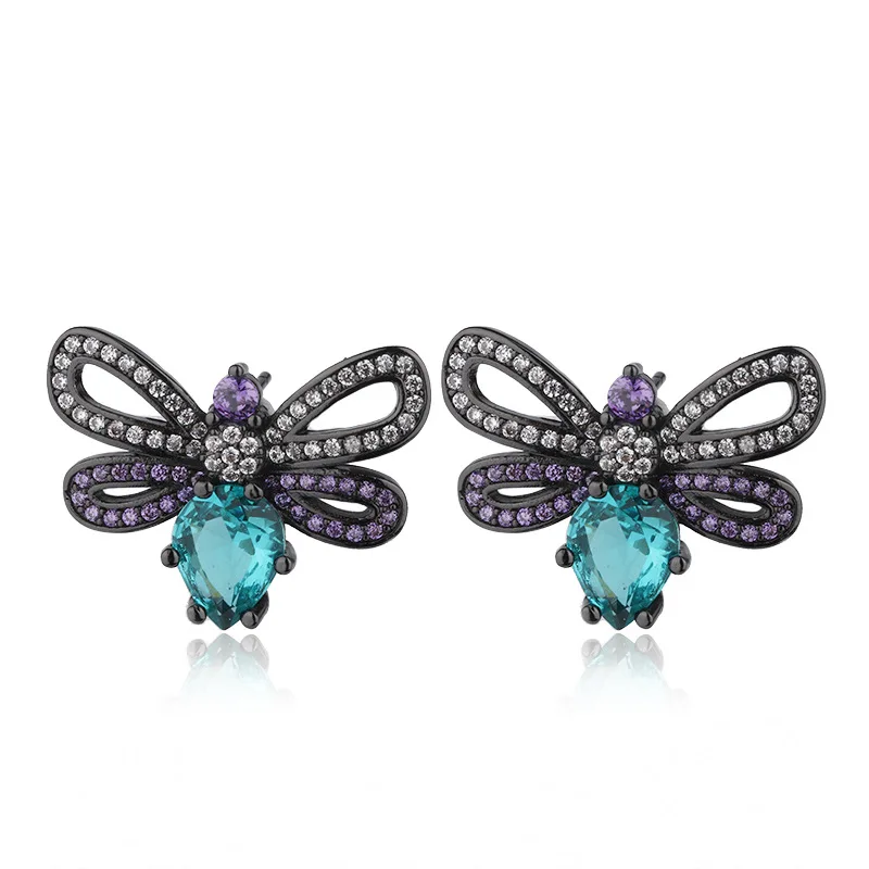 

Manufacturers direct sale of Brazil hot match color glass stone earrings creative geometric butterfly earrings jewelry