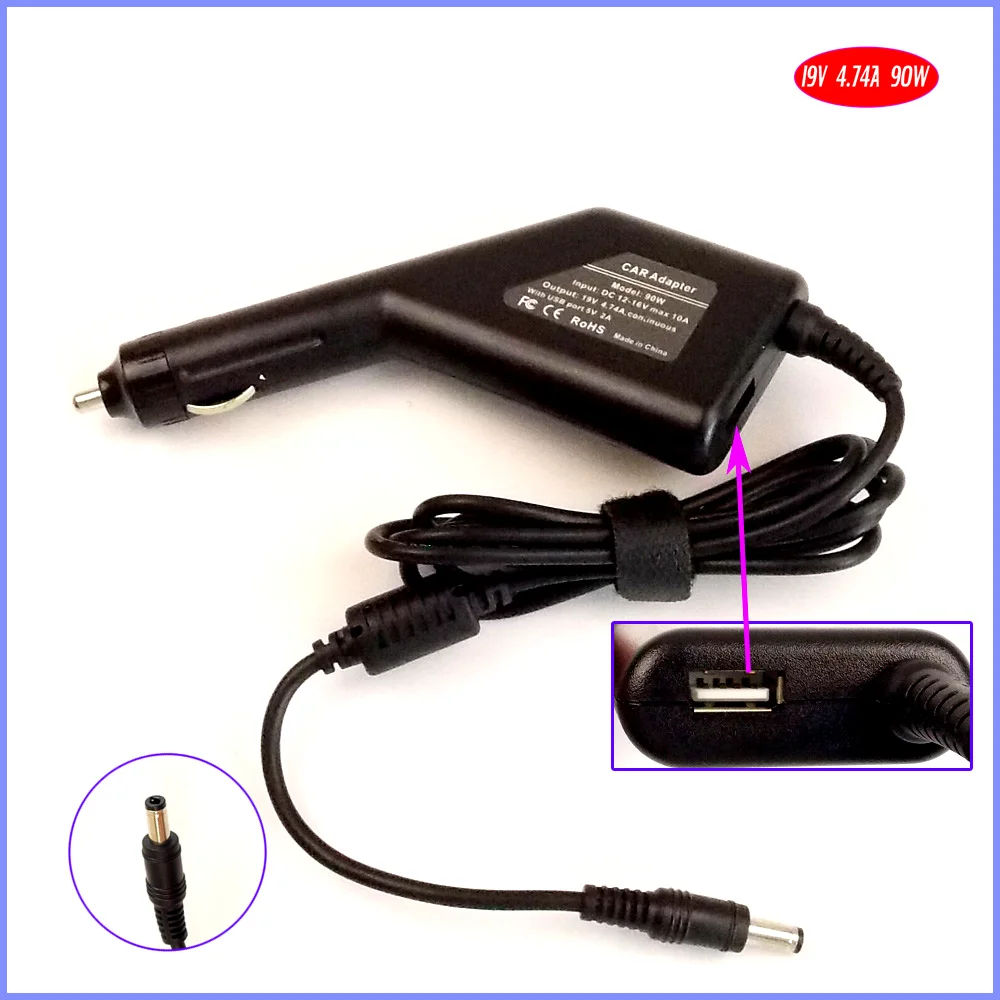 19V 4.74A 90W ноутбук автомобильный DC адаптер зарядное устройство + USB (5V 2A) для Lenovo 630 Y650
