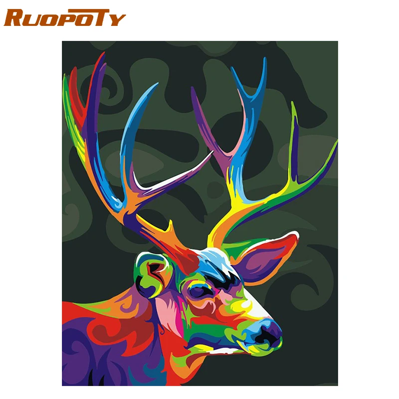 RUOPOTY рамка красочный олень DIY живопись маслом по номерам животные расписанная