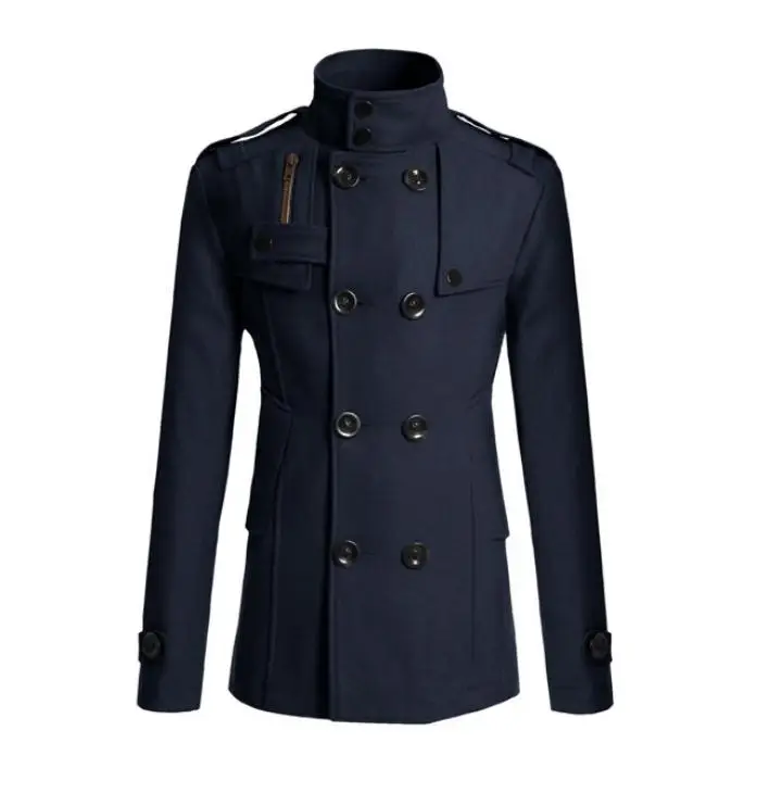 Laamei Для мужчин Slim Fit Длинные шерстяные ветровка Тренч Мужской сплошной Цвет