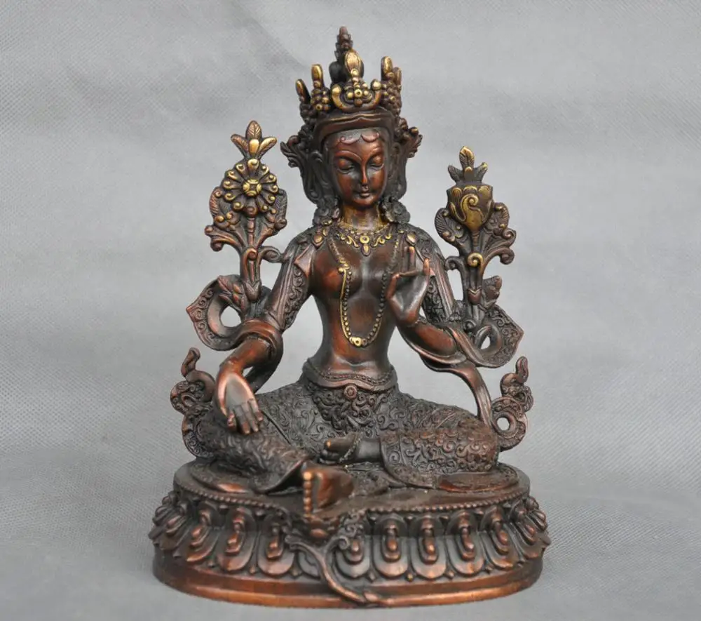 7 &quotКитай Тибет Зеленая Тара Будда Бронзовая Статуя Богини|statues goddess|statue bronzestatue tara