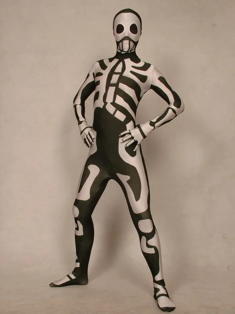 Костюм Zentai для взрослых коричневый с скелетом/черепом полностью из лайкры и