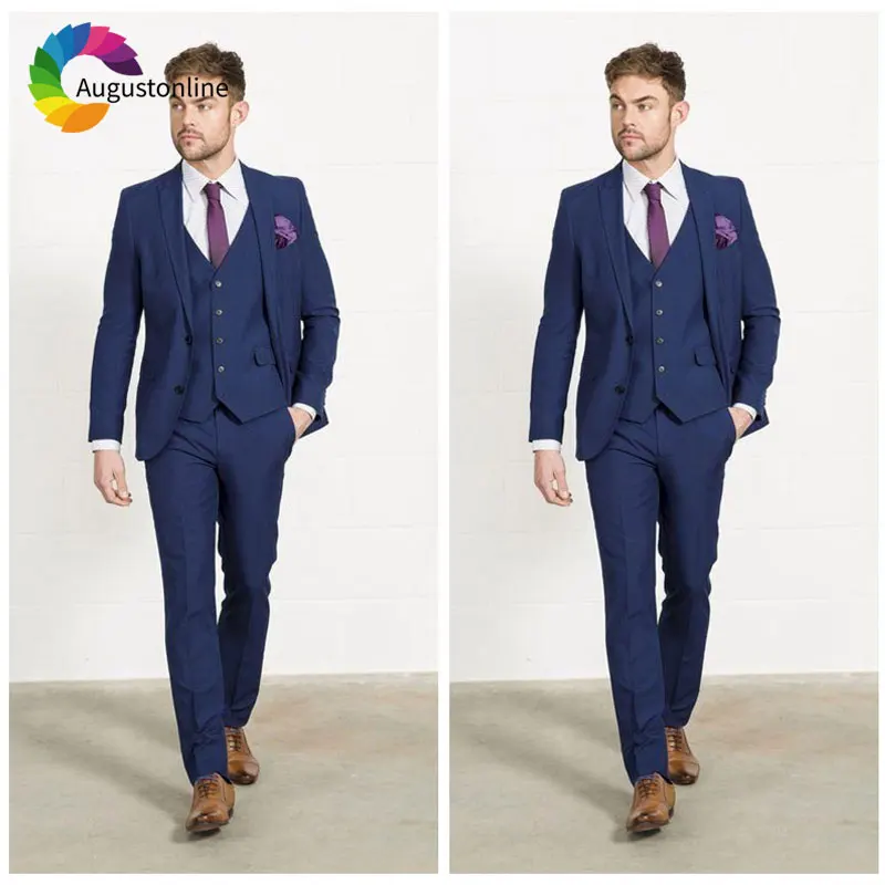 

Navy Blue Men Wedding Suits Custom Made Groom Tuxedos Peaked Lapel Slim Fit Best Man Blazers 3Piece Jacket Pants Vest Groomsmen