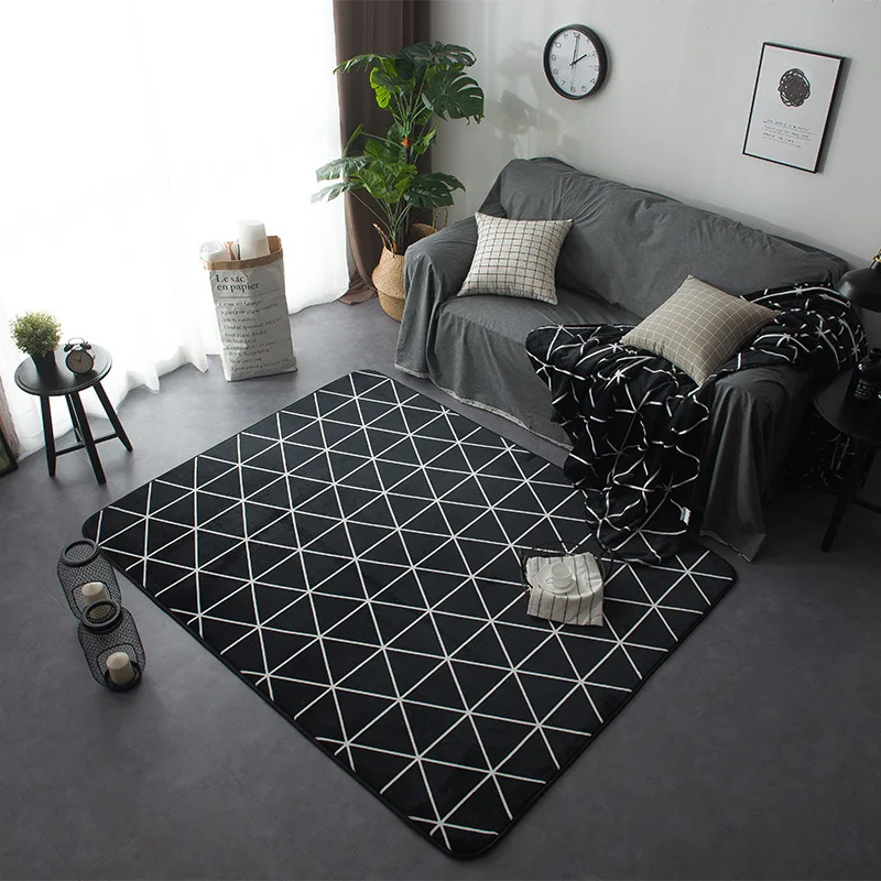 Черный геометрический ковер коврики для спальни нескользящий напольный