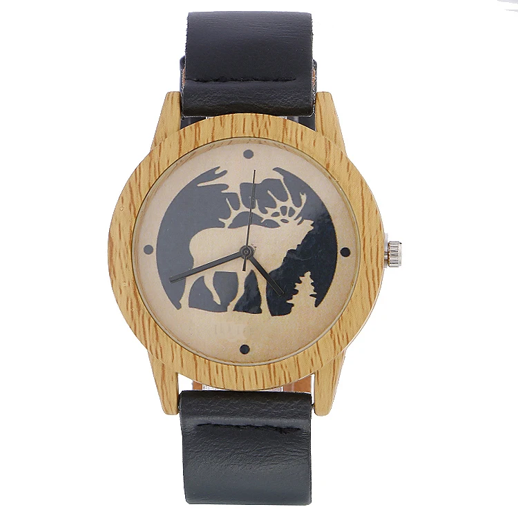 Модные брендовые Мужские часы с оленем роскошные имитацией дерева мужские